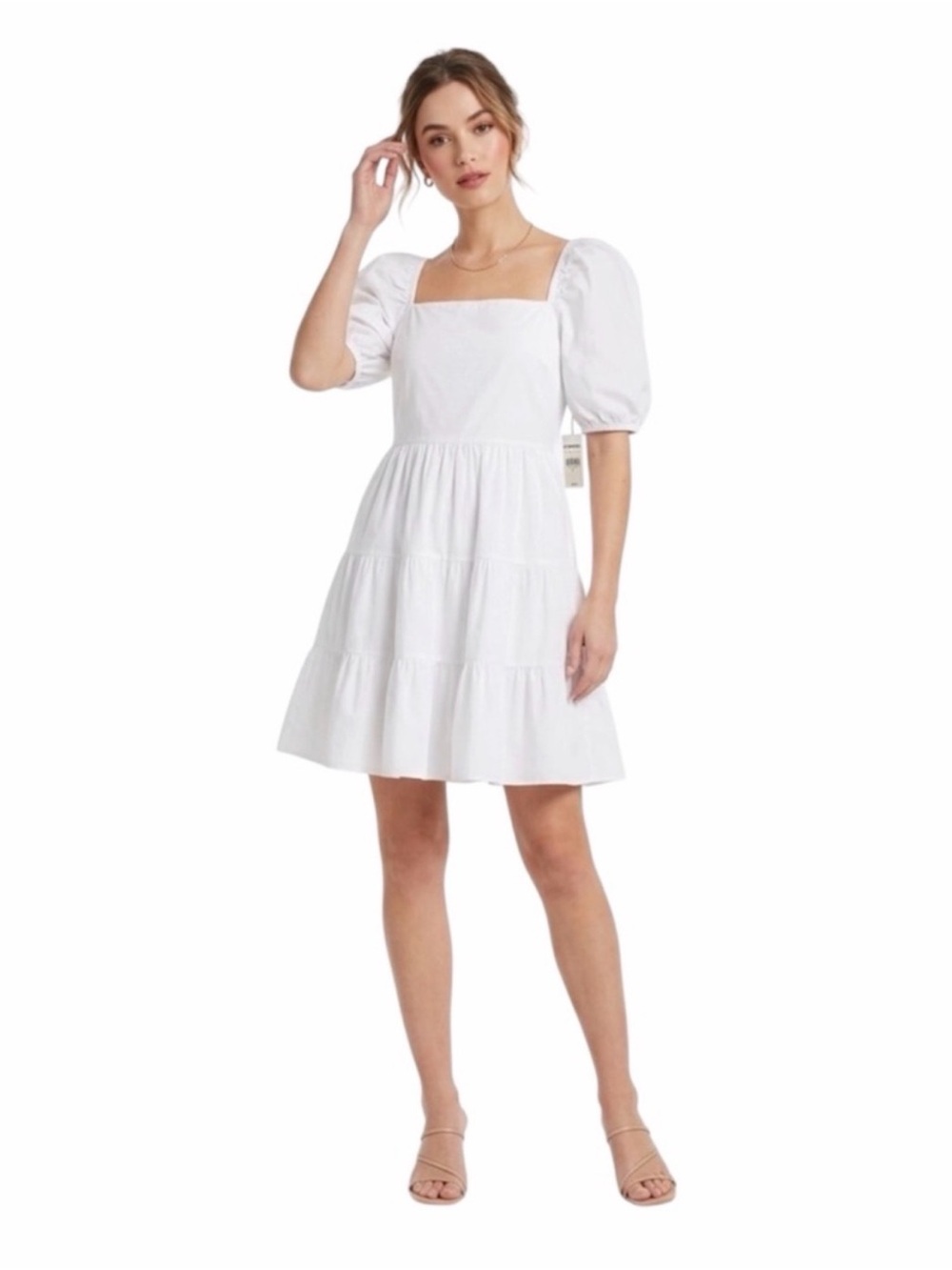 Express White Puff-Sleeve Square-Neck Mini Dress